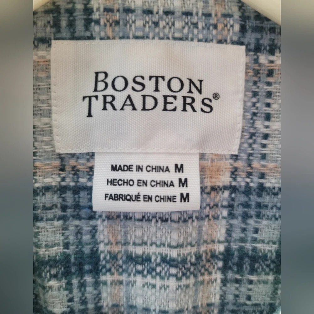 Boston Traders SZ-M Plaid Flannel Shirt+Jacket=Shacket Teal Cream MINT CONDITION